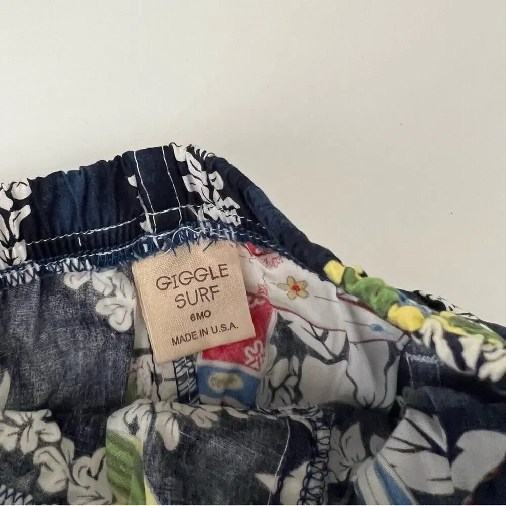 Giggle Surf navy blue Hawaiian floral surfboard print cotton shorts